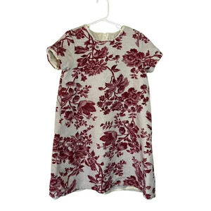 Trish Scully Girls Floral Pattern Dress Size 6 Cream Tan Red Pink Short Sleeve